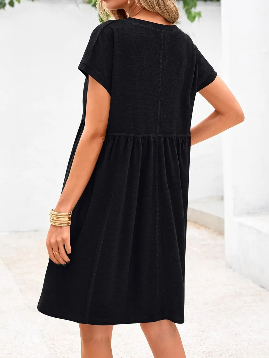 NOLLSOM Women's Summer Dresses 2025 Cap Sleeves Button Down Solid Oversized Short Dress Tshirt Mini Dress with Pockets
