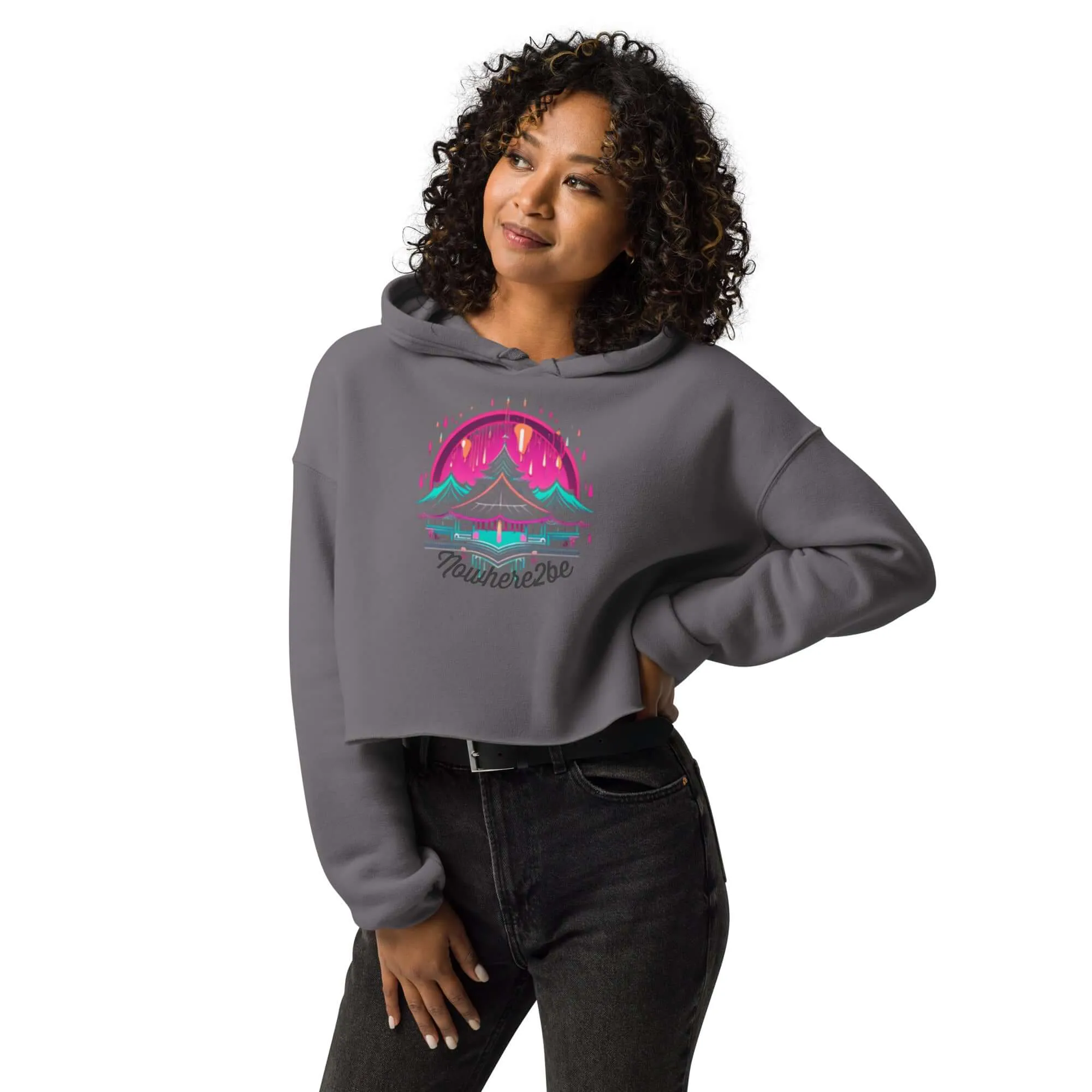 Nowhere2be Mountain Graphic Crop Hoodie