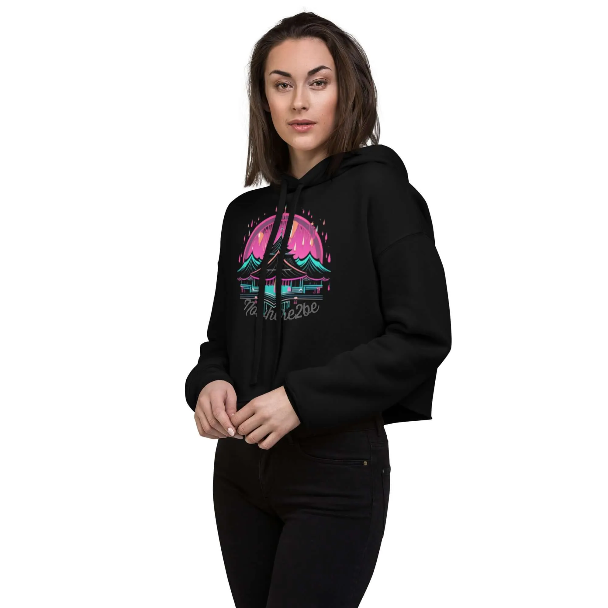 Nowhere2be Mountain Graphic Crop Hoodie