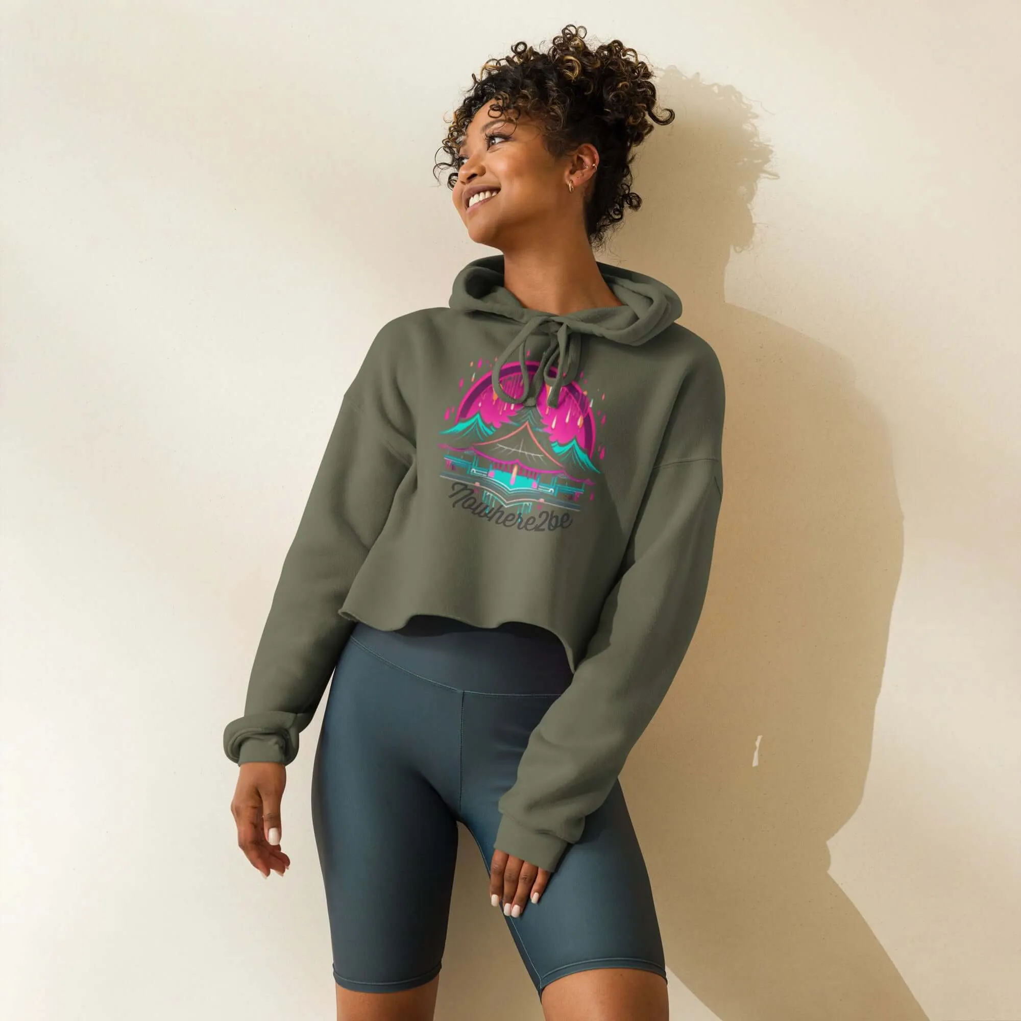 Nowhere2be Mountain Graphic Crop Hoodie