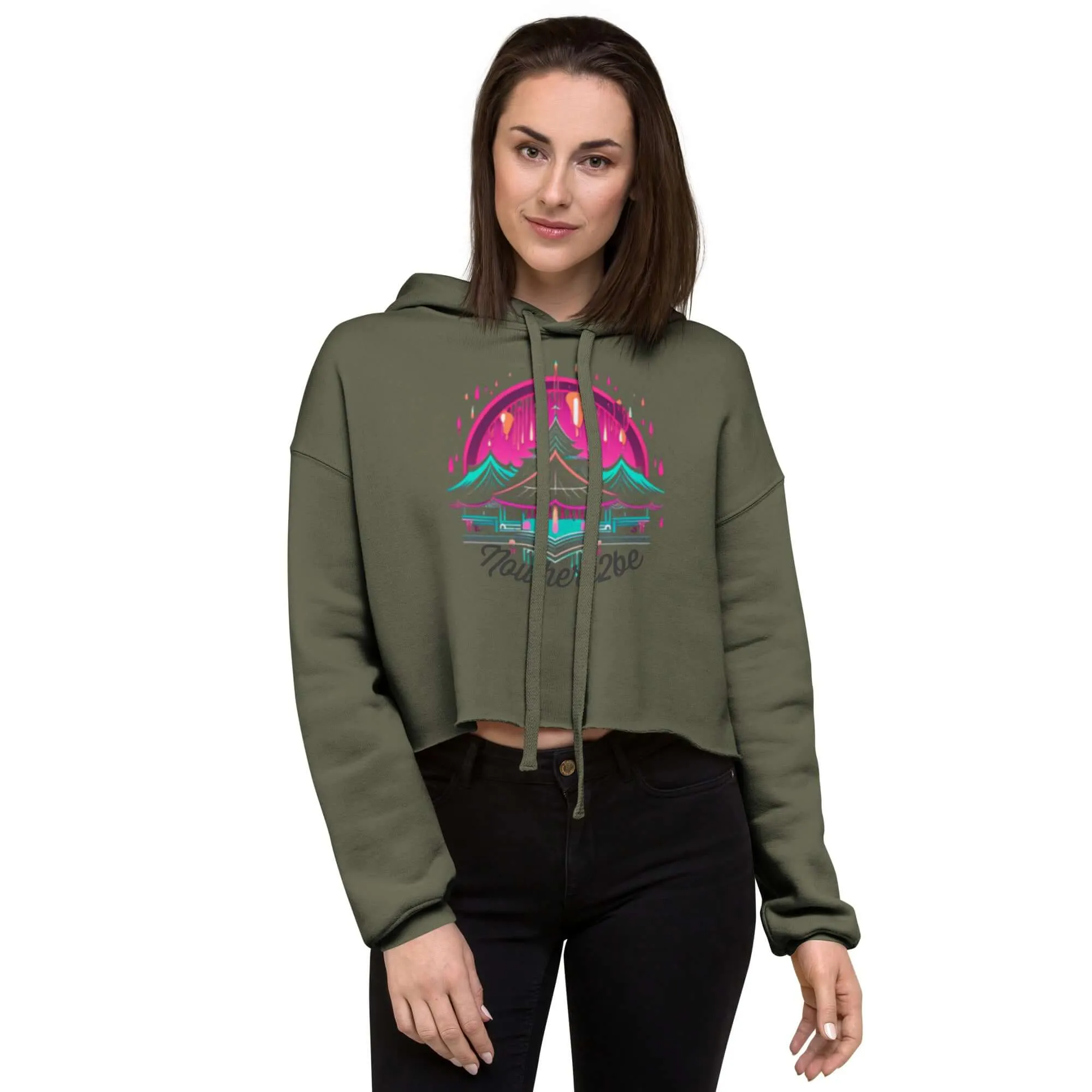 Nowhere2be Mountain Graphic Crop Hoodie