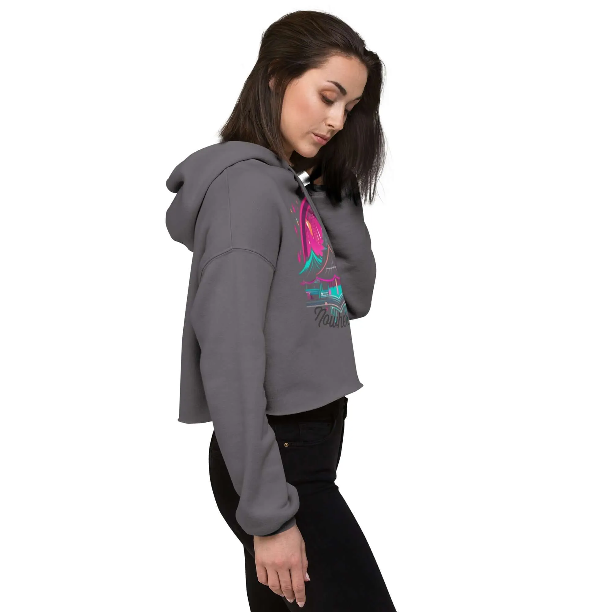 Nowhere2be Mountain Graphic Crop Hoodie