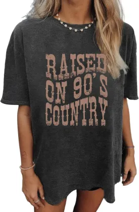 Oversized 90s Country Shirts for Women Raised On 90S Country Shirt Country Music Tshirt Rock Band Vintage Tee Tops Darkgray