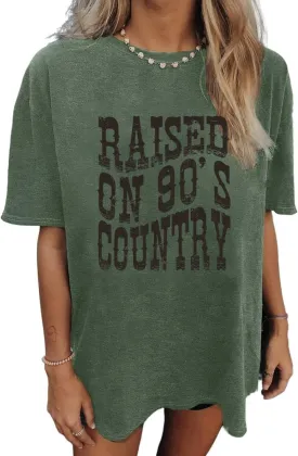 Oversized 90s Country Shirts for Women Raised On 90S Country Shirt Country Music Tshirt Rock Band Vintage Tee Tops