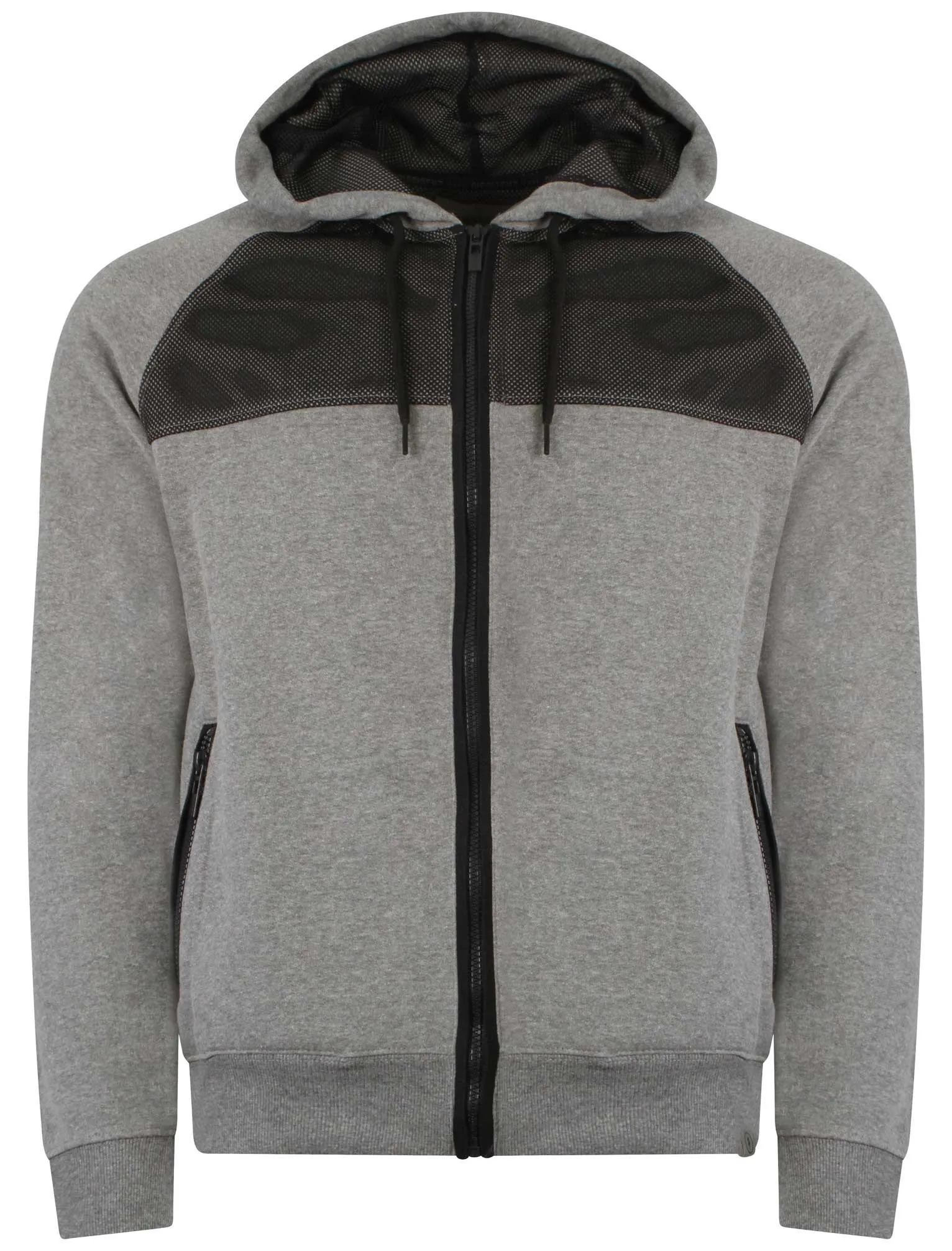Owen Mesh Panel Zip Through Hoodie in Mid Grey Marl - Dissident