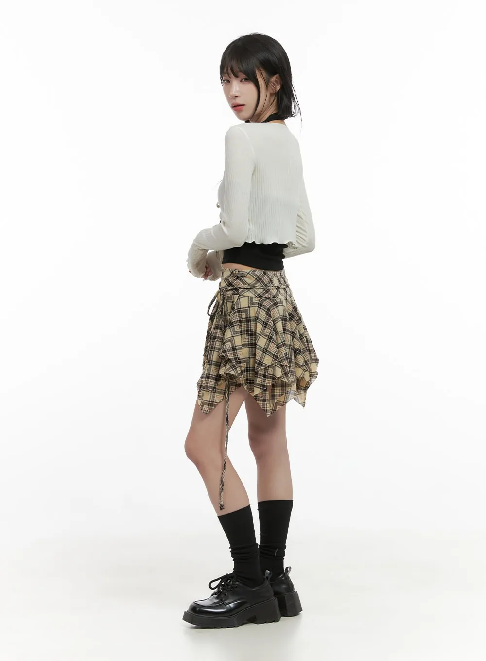 Plaid Banded Mini Skirt CS413