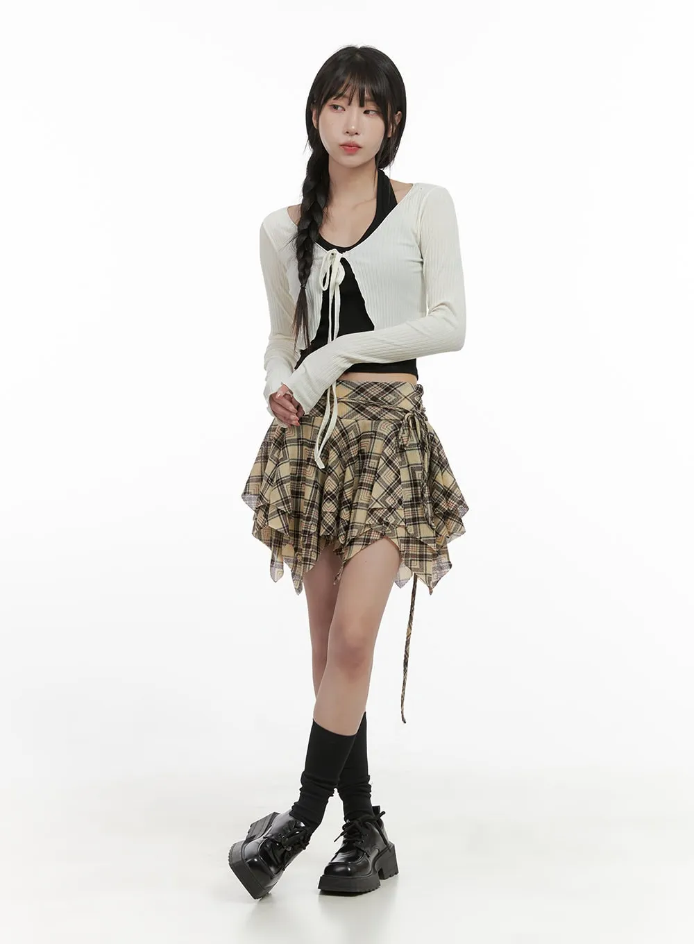 Plaid Banded Mini Skirt CS413