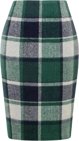 Plaid Midi Skirts for Women 2024 Fall Winter Pencil Bodycon with Slit High Waist Cute Skirt