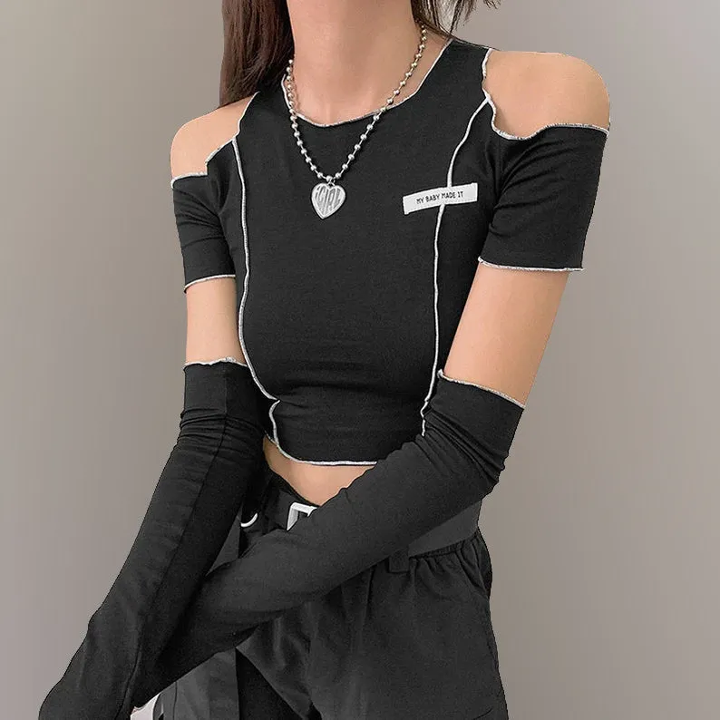 "Midnight Elegance" Gothic Deconstructed Crop Top - Gothic Crop Top, Deconstructed Fashion, Edgy Crop Top, Black Goth Top, Avant-Garde Clothing