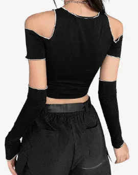"Midnight Elegance" Gothic Deconstructed Crop Top - Gothic Crop Top, Deconstructed Fashion, Edgy Crop Top, Black Goth Top, Avant-Garde Clothing