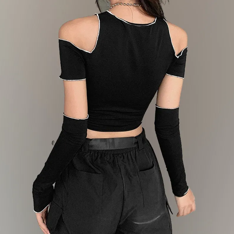 "Midnight Elegance" Gothic Deconstructed Crop Top - Gothic Crop Top, Deconstructed Fashion, Edgy Crop Top, Black Goth Top, Avant-Garde Clothing