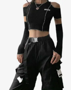 "Midnight Elegance" Gothic Deconstructed Crop Top - Gothic Crop Top, Deconstructed Fashion, Edgy Crop Top, Black Goth Top, Avant-Garde Clothing
