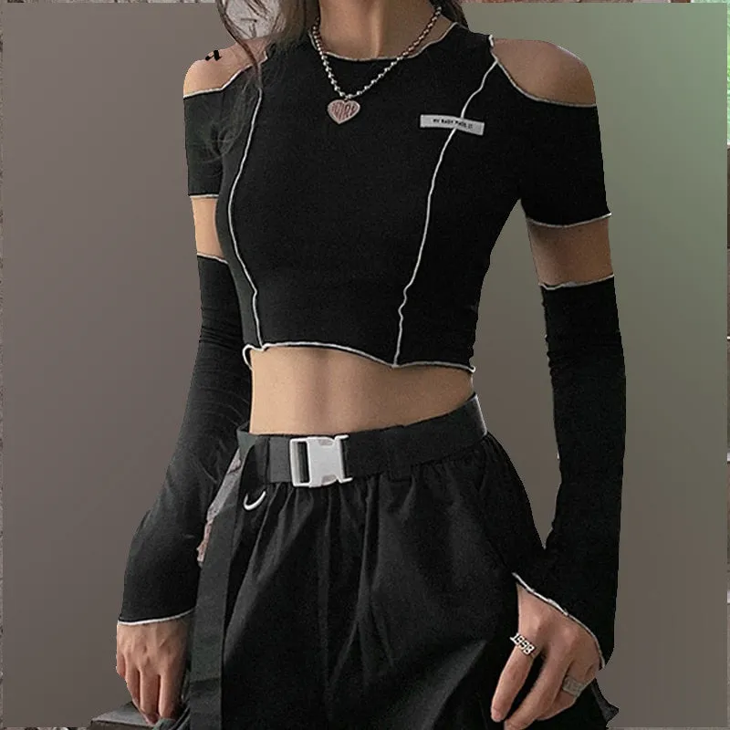 "Midnight Elegance" Gothic Deconstructed Crop Top - Gothic Crop Top, Deconstructed Fashion, Edgy Crop Top, Black Goth Top, Avant-Garde Clothing