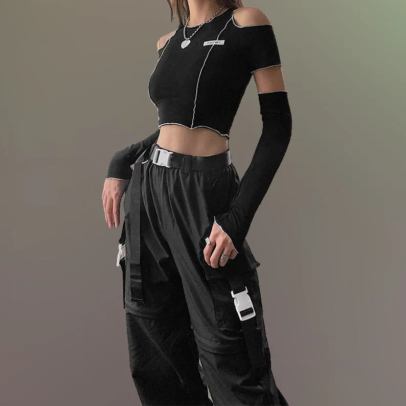 "Midnight Elegance" Gothic Deconstructed Crop Top - Gothic Crop Top, Deconstructed Fashion, Edgy Crop Top, Black Goth Top, Avant-Garde Clothing