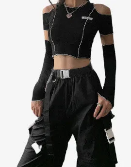 "Midnight Elegance" Gothic Deconstructed Crop Top - Gothic Crop Top, Deconstructed Fashion, Edgy Crop Top, Black Goth Top, Avant-Garde Clothing