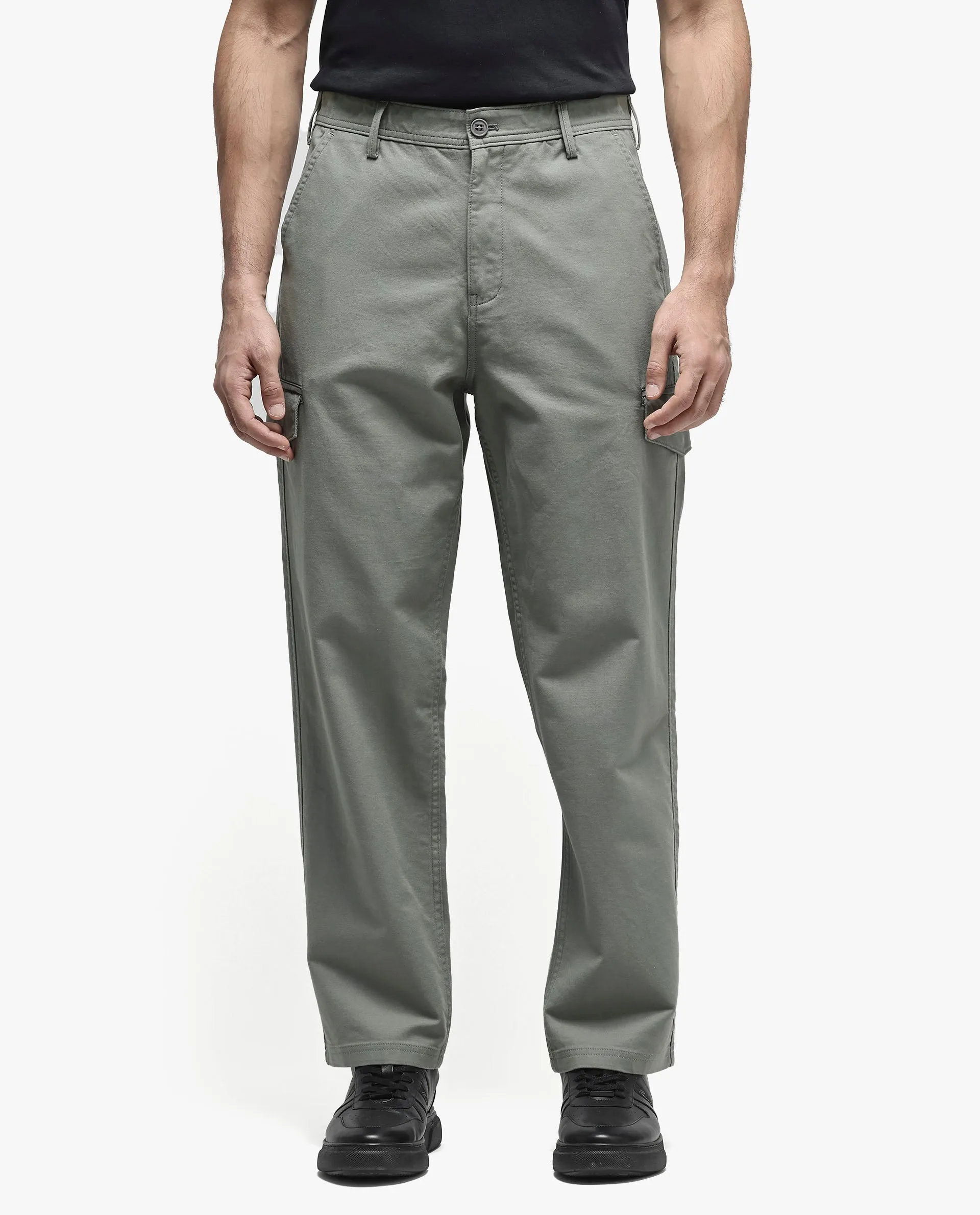 Rare Rabbit Men's Zipo Dusky Green Cotton Fabric Mid Rise Regular Fit Solid Cargo Trouser