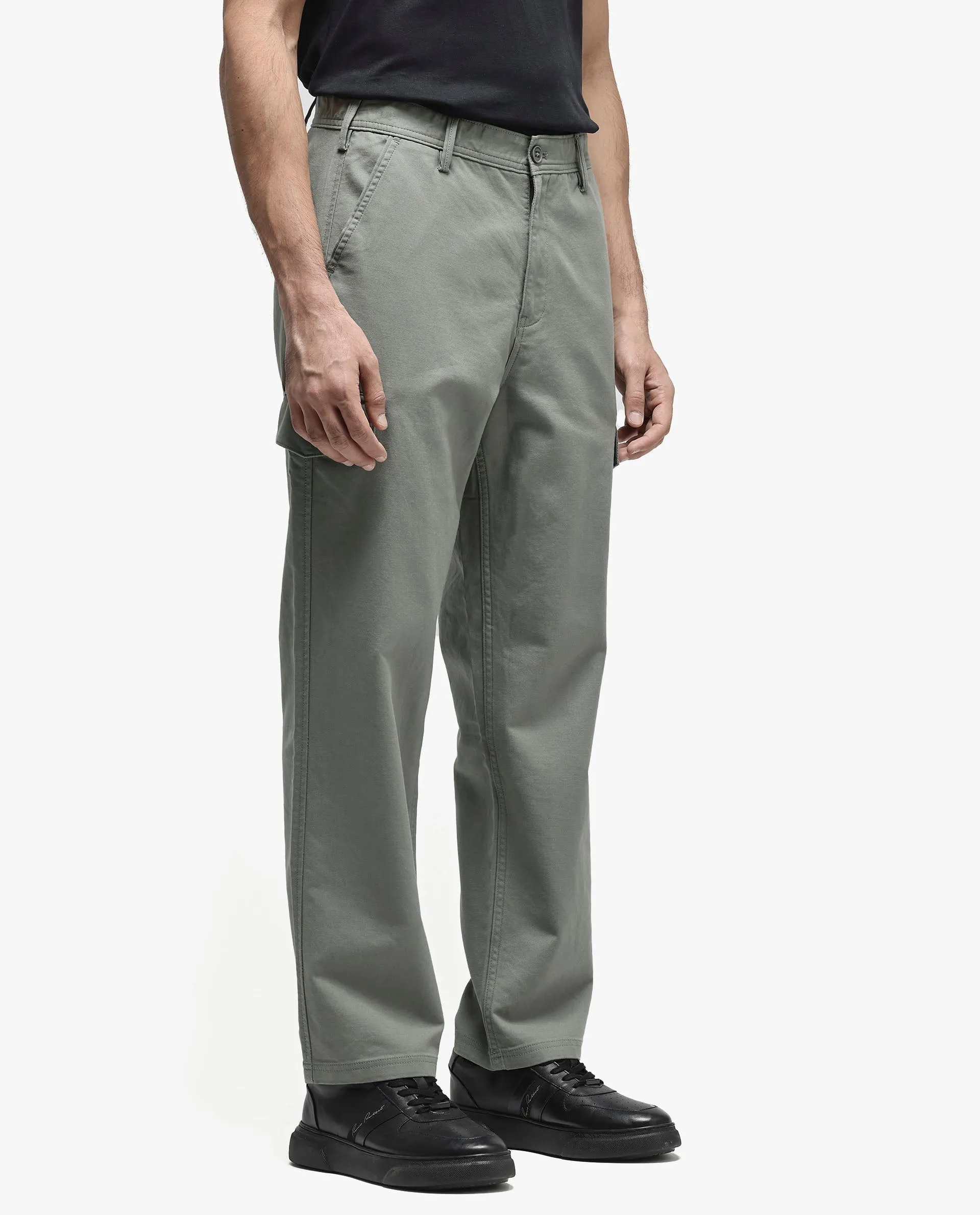 Rare Rabbit Men's Zipo Dusky Green Cotton Fabric Mid Rise Regular Fit Solid Cargo Trouser