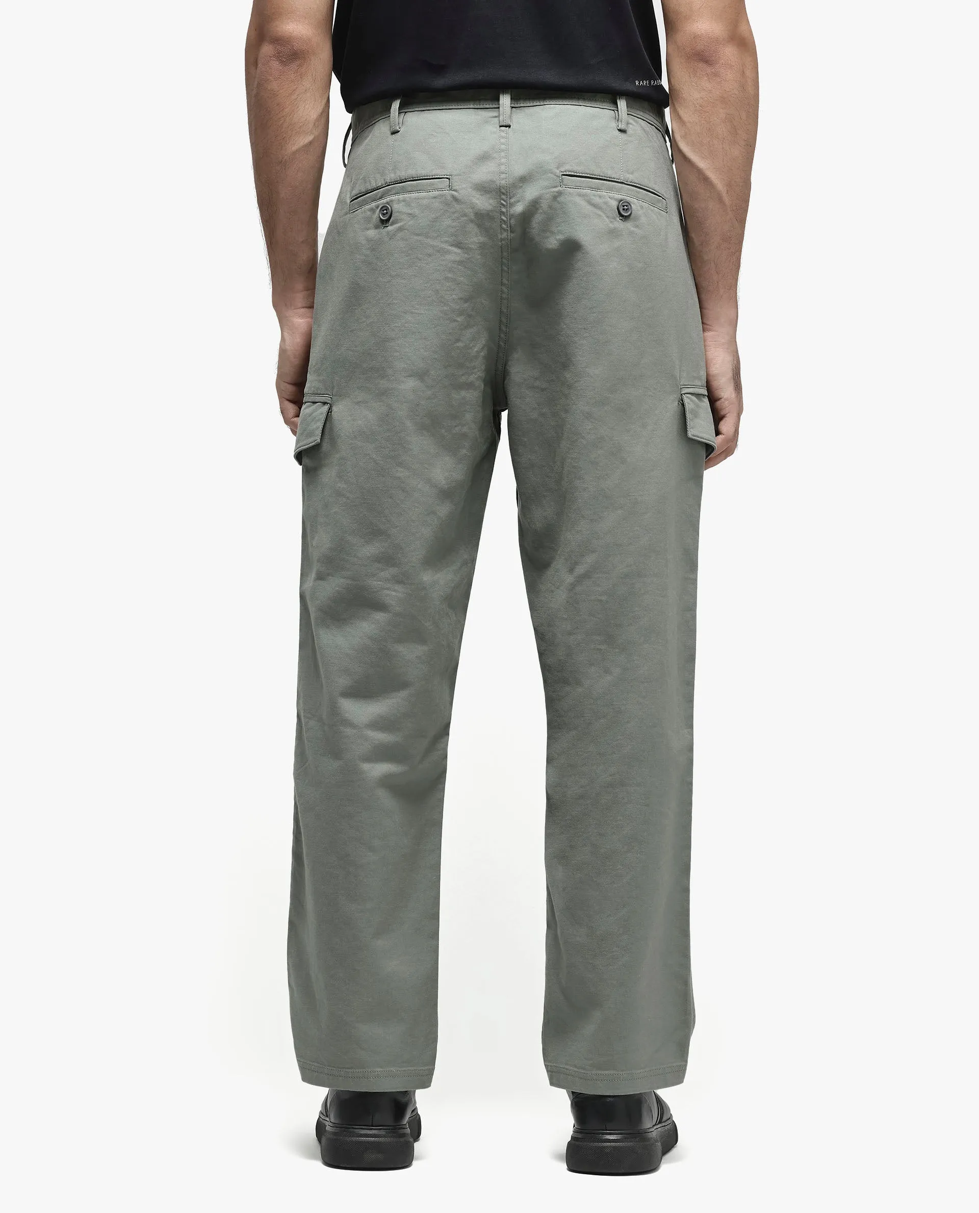 Rare Rabbit Men's Zipo Dusky Green Cotton Fabric Mid Rise Regular Fit Solid Cargo Trouser