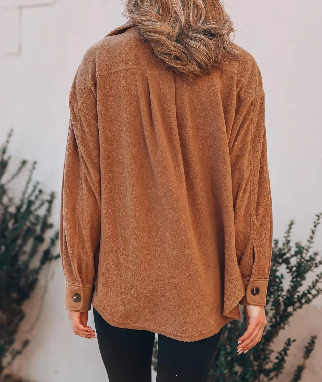 SOMTHRON Women's Fleece Cardigan Long Sleeve Oversized Shacket Sherpa Shirt Jacket Button Down Lapel Collar Blouses Tops