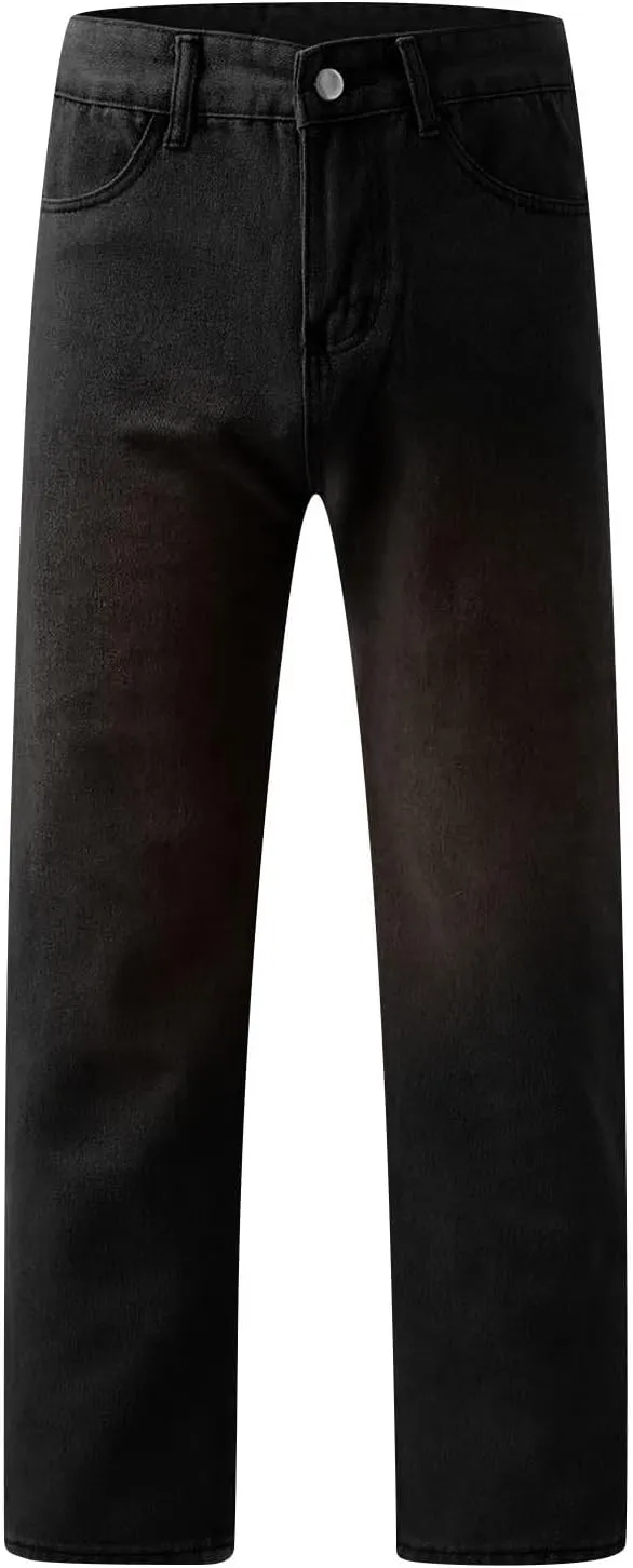 Straight Leg Jeans for Women High Waisted Stretchy Frayed Raw Hem Loose Denim Pants Casual Baggy Bootcut Trousers