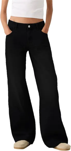 Straight Leg Jeans for Women High Waisted Stretchy Frayed Raw Hem Loose Denim Pants Casual Baggy Bootcut Trousers