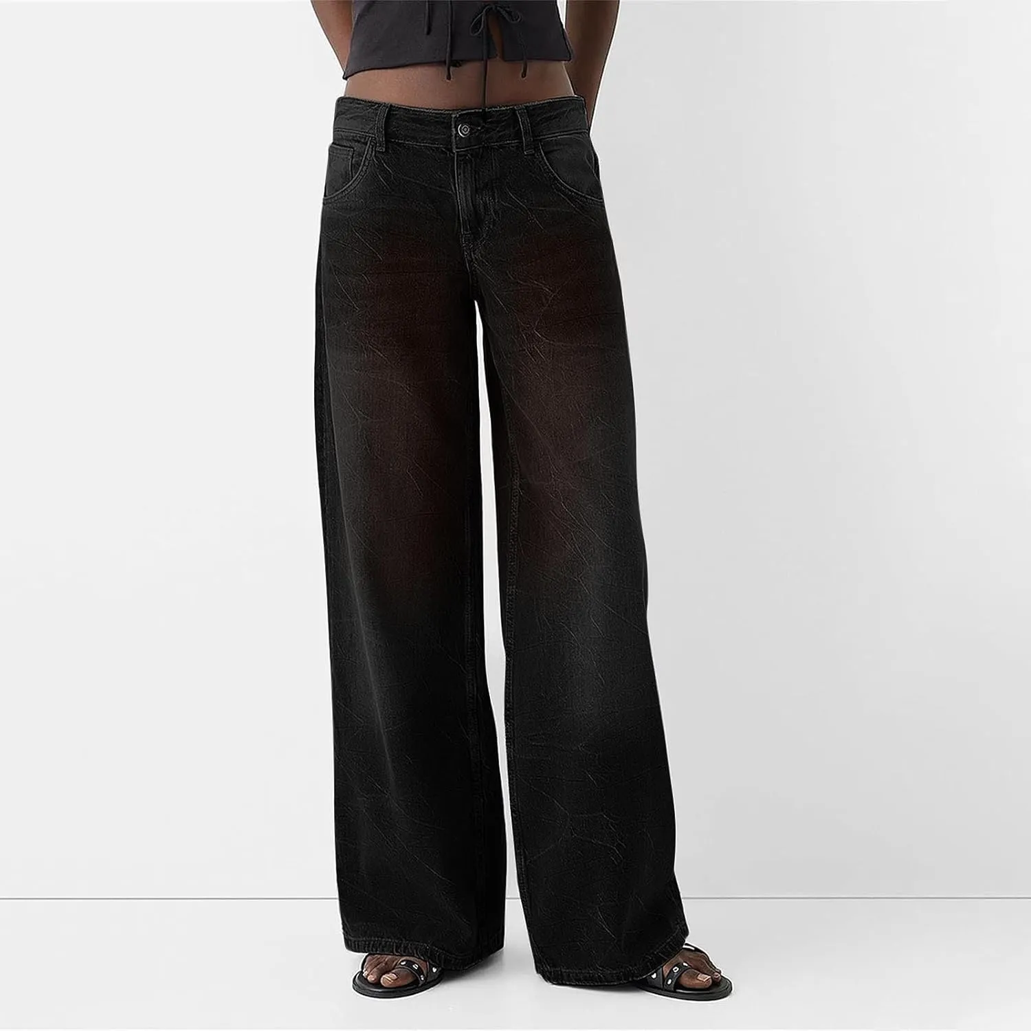 Straight Leg Jeans for Women High Waisted Stretchy Frayed Raw Hem Loose Denim Pants Casual Baggy Bootcut Trousers