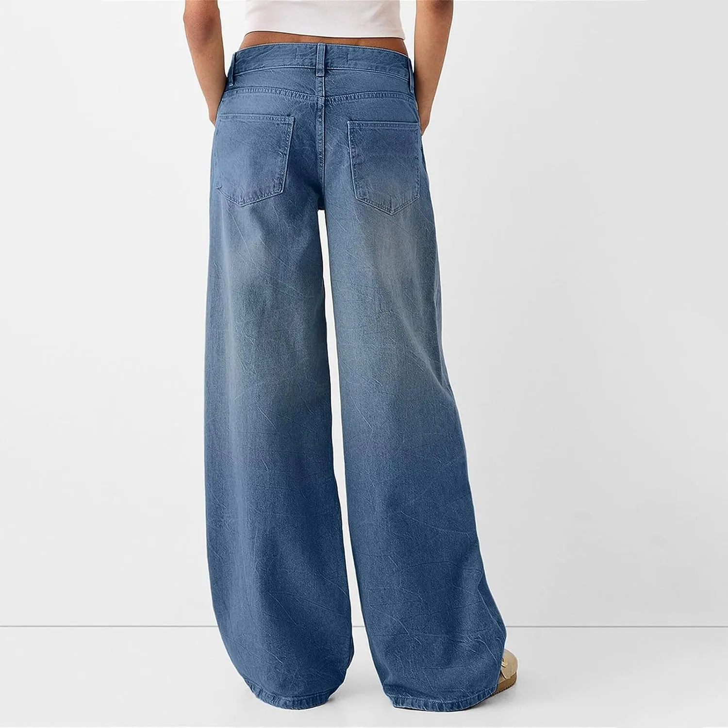 Straight Leg Jeans for Women High Waisted Stretchy Frayed Raw Hem Loose Denim Pants Casual Baggy Bootcut Trousers