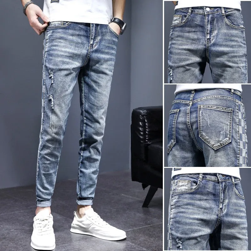 Stretch Skinny Ripped Fashion Men Slim Luxury Jeans
