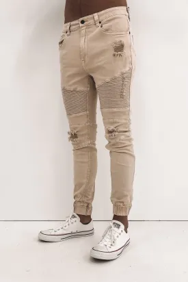 Strung Out Moto Cuffed Jean Trashed Oatmeal