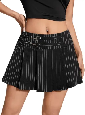 SweatyRocks Women's High Waist Pleated Skirt Stripe Print School A Line Mini Skirts