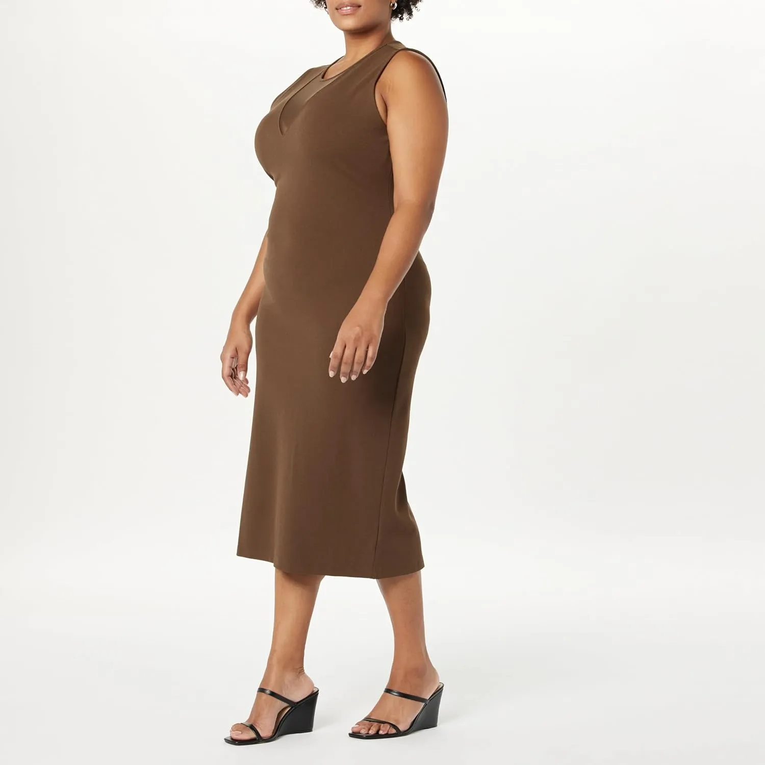 The Drop Women's Joce Mesh V-Neck Midi Dress