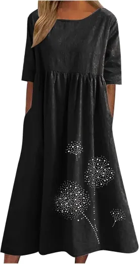 Tshirt Dress for Women 2025 Casual Plus Size Summer Midi Dress Boho Floral Print Loose Flowy Long Dresses with Pockets