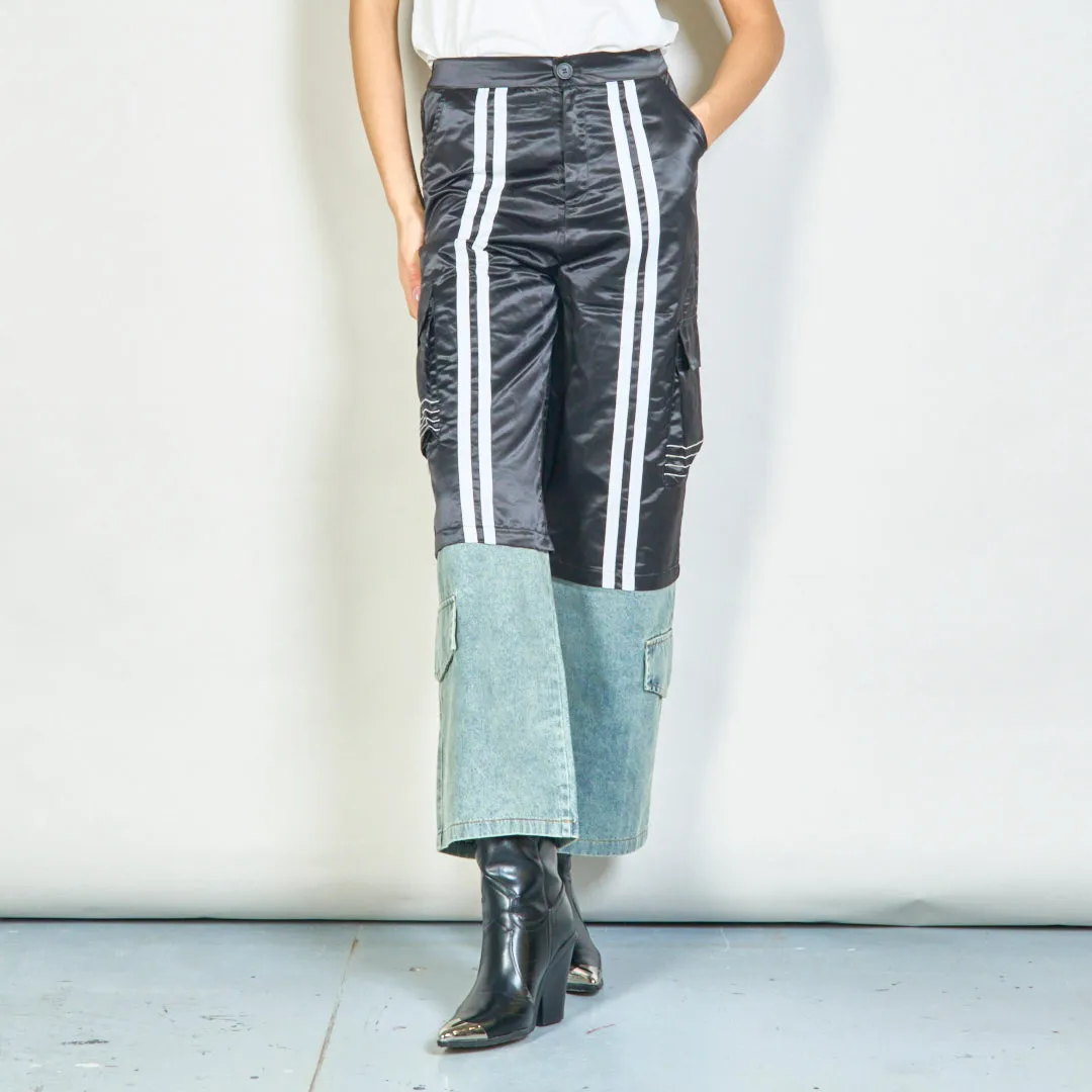 Two-tone cargo pants with sporty stripes wholesale