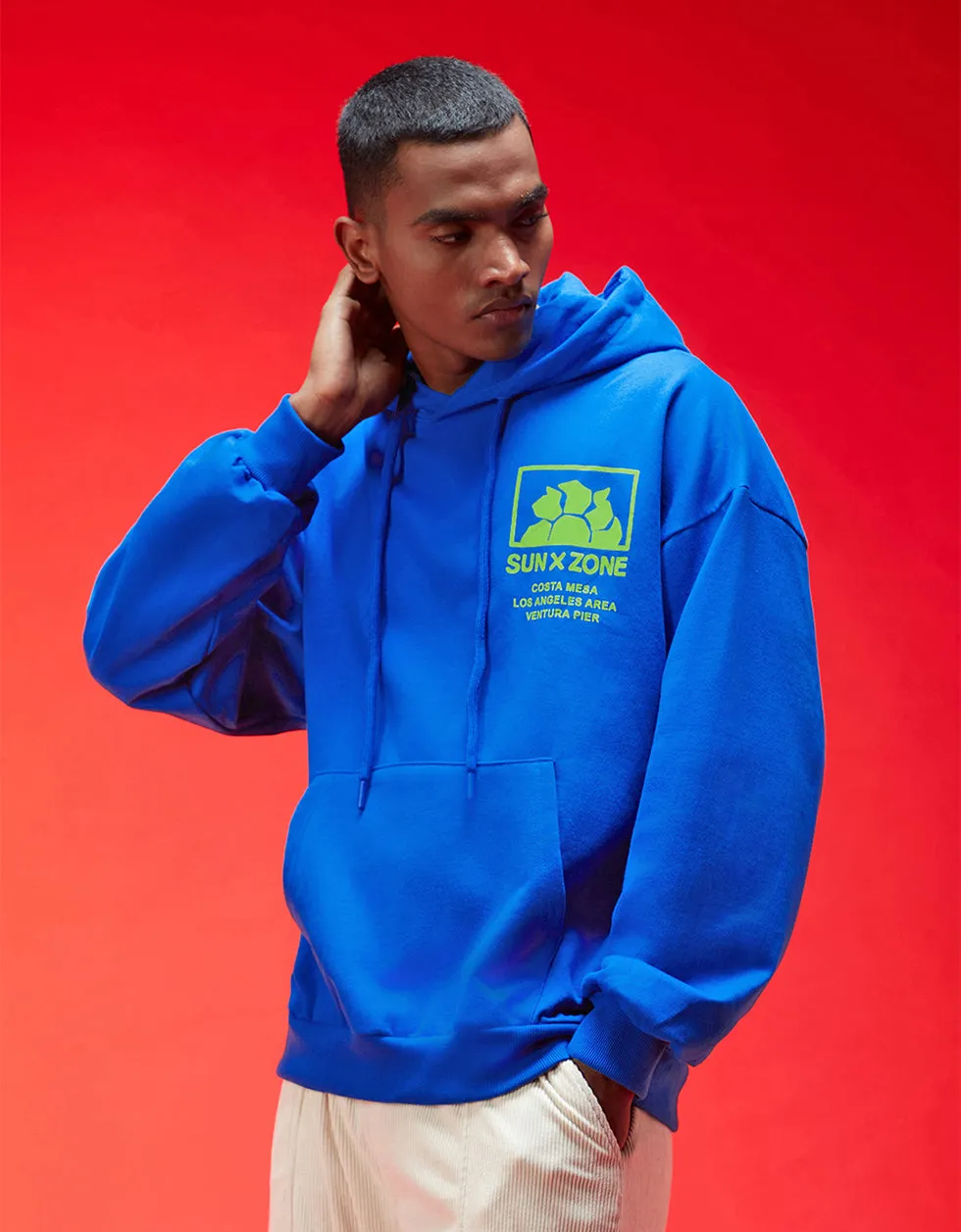 Veirdo in Blue: Men's Hooded Neck Hoodie