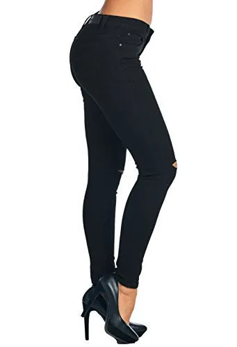 Vialumi Women Juniors Slashed Slit Knee Distressed Ripped Skinny Jeans Black 9