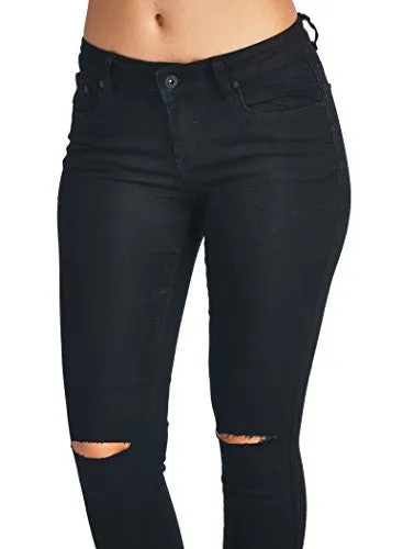 Vialumi Women Juniors Slashed Slit Knee Distressed Ripped Skinny Jeans Black 9
