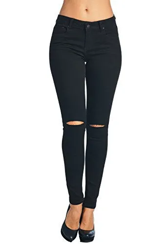 Vialumi Women Juniors Slashed Slit Knee Distressed Ripped Skinny Jeans Black 9