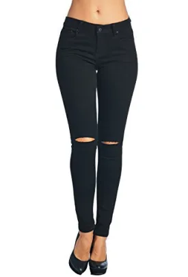 Vialumi Women Juniors Slashed Slit Knee Distressed Ripped Skinny Jeans Black 9