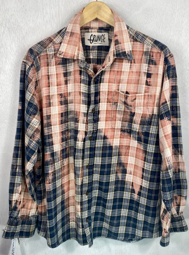 Vintage Grunge Navy Blue and Dusty Rose Flannel Size Medium