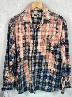 Vintage Grunge Navy Blue and Dusty Rose Flannel Size Medium