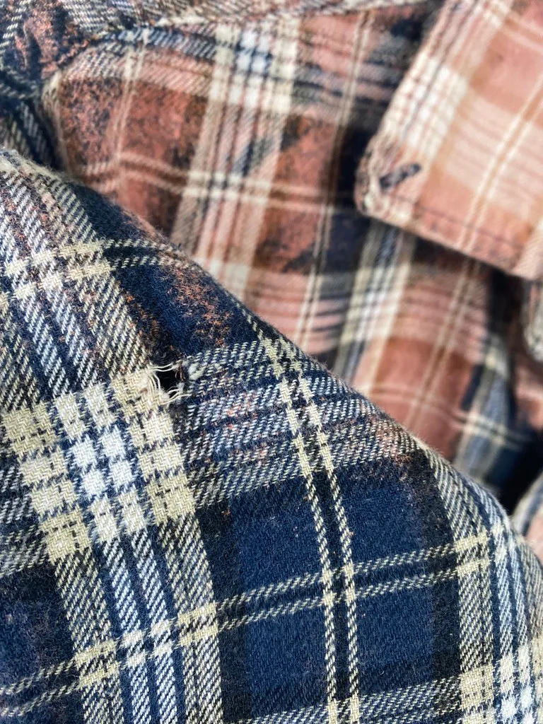 Vintage Grunge Navy Blue and Dusty Rose Flannel Size Medium