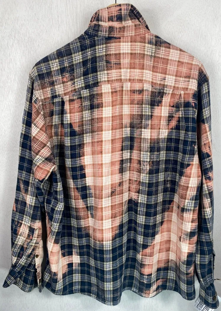 Vintage Grunge Navy Blue and Dusty Rose Flannel Size Medium