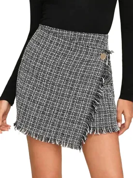 WDIRARA Women's Mid Waist Above Knee Casual Plaid Mini Skirt