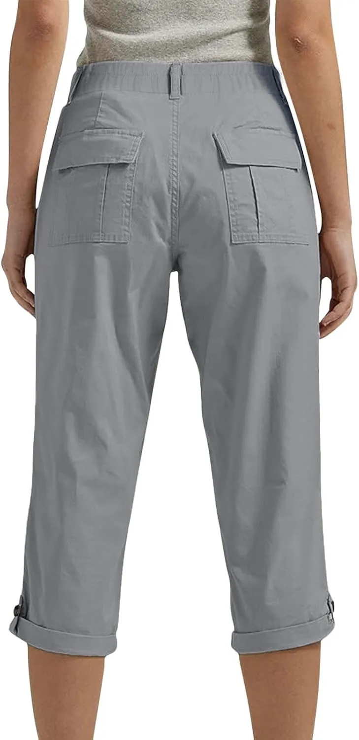 Womens Capris with Pockets Stretch Lightweight Casual Cargo Pants Rolled Hem Summer Cropped Trousers Outdoor Clothes