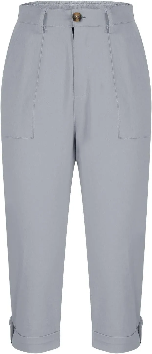 Womens Capris with Pockets Stretch Lightweight Casual Cargo Pants Rolled Hem Summer Cropped Trousers Outdoor Clothes