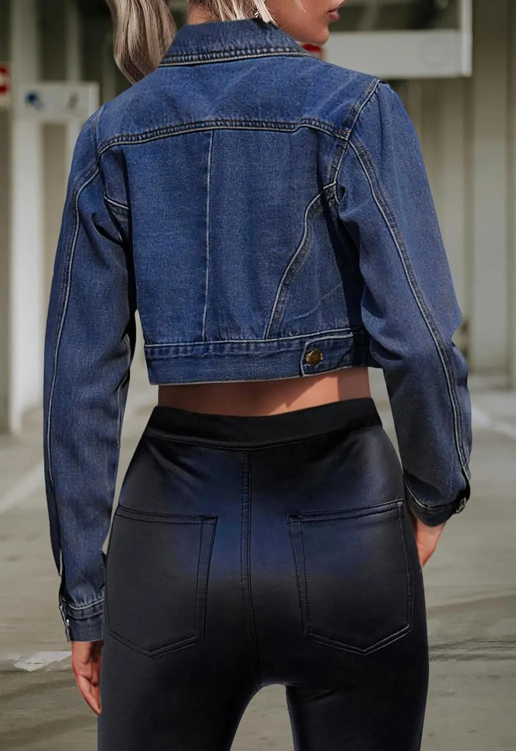 Women's Cropped Denim Washed Distressed Button Down Long Sleeve Jean Jacket Coats