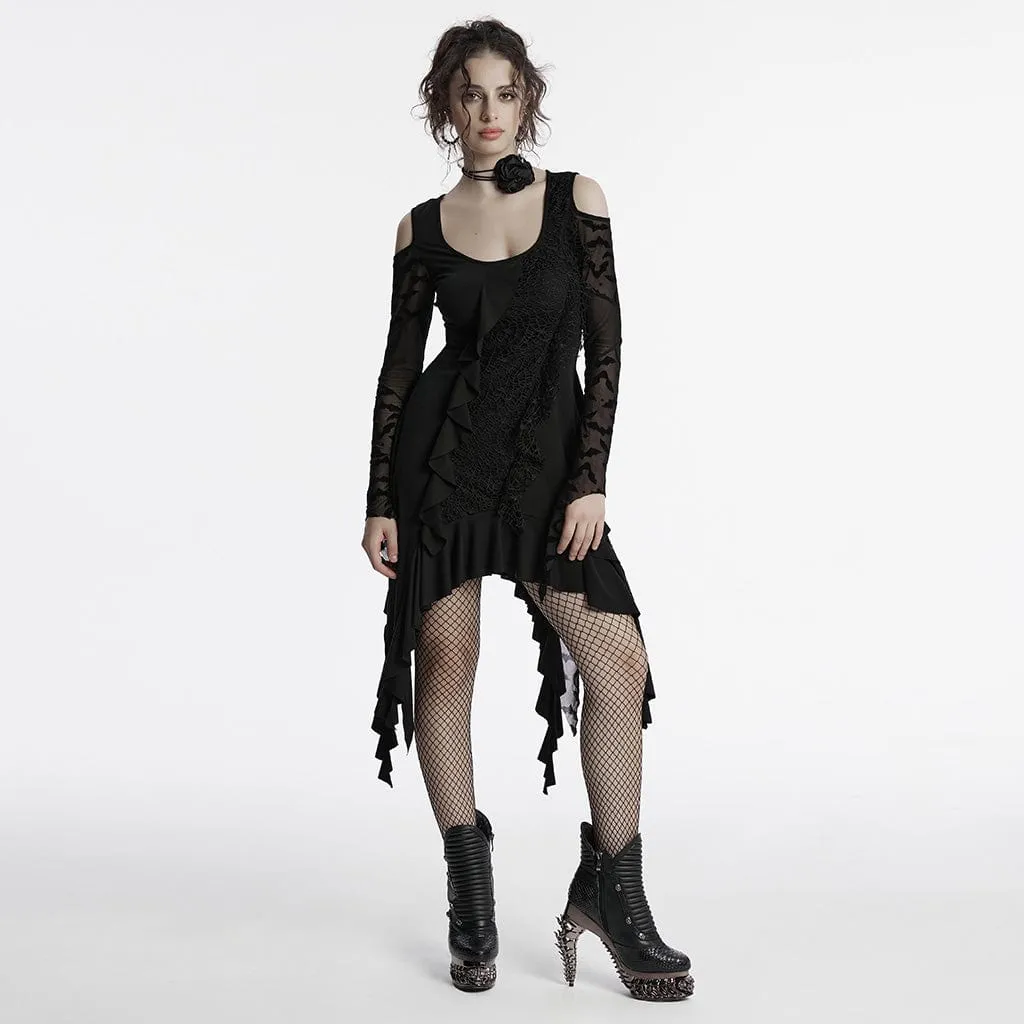 Women's Gothic Irregular Off-the-shoulder Ruffled Witch Dress