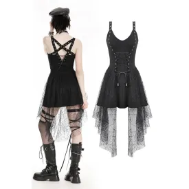 Women's Gothic Plunging Spider Mesh Splice Witch Slip Dress