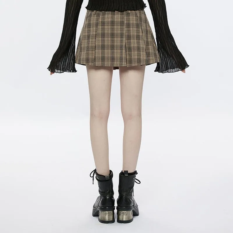 Women's Grunge Big-pocket Plaid Pleated Skirt