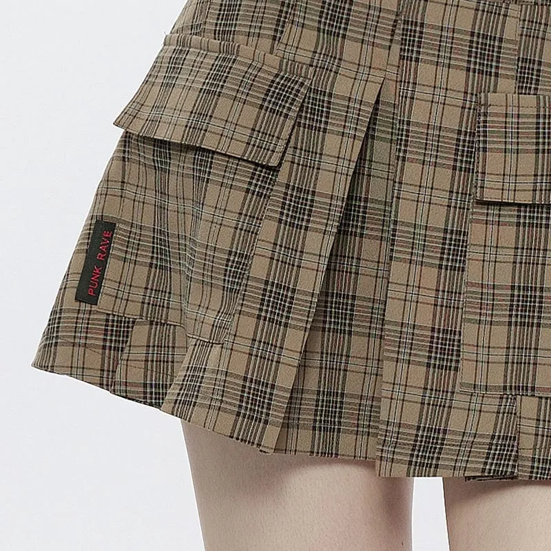 Women's Grunge Big-pocket Plaid Pleated Skirt